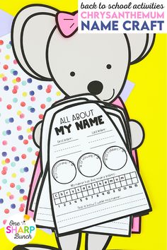 the back to school printable name craft with a koala bear holding a book