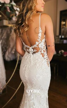 modal Deep V Neck Wedding Dress Fitted, Rustic Mermaid Wedding Dresses, Mermaid V Neck Wedding Dress, Wedding Dresses Beach Wedding, Boho Wedding Dress Open Back, Farmhouse Wedding Dress Rustic, Boho Fitted Wedding Dress, Mermaid Wedding Dress Low Back, Bare Back Wedding Dress