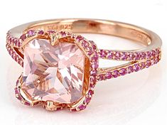 Bella Luce ® Esotica™ morganite simulant and lab created pink sapphire 2.63ctw square and round, Eterno™ 18k rose over sterling silver ring. Measures approximately 0.81"L x 0.38"W and is not sizeable. Pink Morganite, Diamond Simulant, Pink Gemstones, Morganite, Cultured Pearls, Pink Sapphire, 18k Rose Gold, Quality Jewelry, White Diamond