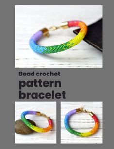 the bead crochet pattern bracelet is shown with two different colors and sizes