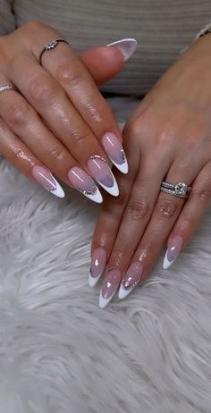 wedding nails, bridal nails, french manicure wedding, french tips nails brides, wedding nails brides, bride nails, wedding nail ideas Nail Designs Rhinestone, Double French Nails, Chrome French, Bridal Manicure, Detail Drawing, Drawing Designs, Fancy Nails Designs