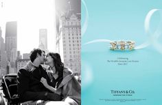 an advertisement for tiffany & co featuring two people kissing