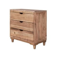 a wooden dresser with two drawers on one side and an open drawer on the other