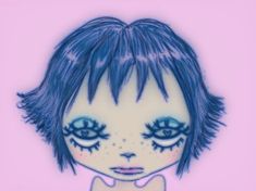 a digital drawing of a girl with blue hair and black eyeliners on her face