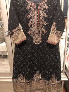 Very elegant black & metallic gold beautifully embroidery dress. Medium size Pakistani Party Wear Dresses, Party Wear Dress, Pakistani Party Wear, Party Wear Dresses, Dress Medium, Embroidery Dress, Black Metallic, Metallic Gold, Medium Size