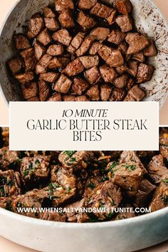 a bowl full of garlic butter steak bites