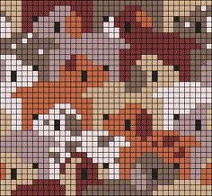 a cross stitch pattern with many different colors and shapes, including oranges, browns,