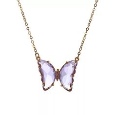 Add a delicate touch of sparkle to your favorite look with this stylish and fashionable butterfly charm necklace. Crafted in gold finish, this necklace features sparkling purple cubic zirconia.  Product Details: Material: gold finish mix metals Stone: Cubic Zirconia Chain length: 16 - 18.5 in  Charm size: 0.78 in Gift velvet pouch included Shipping: Orders are shipped within 1 business day after cleared payment is received. Business days do not include Saturdays, Sundays and Official Holidays. ZARD is offering you free shipping with USPS First Class Package, which means you will get your order in 2 to 3 business days.  Return Policy: Returns are only accepted within 30 days of the date of purchase. To be eligible for a return, your item must be unused and in the same condition that you rec Fancy Casual, Bamboo Hoop Earrings, Butterfly Necklace Gold, Name Earrings, Zirconia Necklace, Cubic Zirconia Necklace, Glass Butterfly, Hoop Earring Sets, Acrylic Jewellery