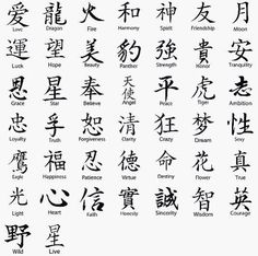 an image of some chinese characters in different languages, with the words written below them