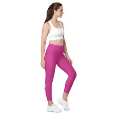 ABOUT Brighten up your wardrobe in this gorgeous, trending spring/summer hue of Hot Pink! These size-inclusive Yoga Leggings, featuring a classic, high-waisted cut & exceptional comfort, have 2 practical deep side pockets. These Leggings will easily support you during your workout, errands, or just for casual jaunts around the city.  DETAILS 82% Polyester, 18% Spandex UPF 50+ Four-way stretch fabric with a soft, compression feel Comfortable and secure fit Flattering cut High-waisted Double-layered, comfortable waistband 1 pocket on each side of Leg (Total 2 Pockets) Triangle gusset Please note that this Legging style is "Cuff Length", the inseam is fit above the ankle in a trendy semi-cropped style. CARE INSTRUCTIONS  Machine Washable Wash Garments Inside Out with Like Colors Tumble-Dry Do Cerise Pink, Legging Fits, Leggings With Pockets, Legging Outfits, Womens Leggings, Squat Proof, Cropped Style, Leggings Fashion, Outfits With Leggings