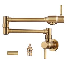 the brass faucet and shower head are shown