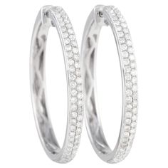 Incredibly stylish, these gorgeous hoop earrings are made of elegant 14K white gold and boast nifty refined appeal with a distinct luxurious feel to it added by the resplendent diamond stones that weigh 1.00 carat in total. Gold Models, Diamond Hoop Earrings, Fine Jewellery Earrings, Jewelry Earrings Hoops, Diamond Stone, Metal Stamping, Diamond White, Types Of Metal, Gold Metal