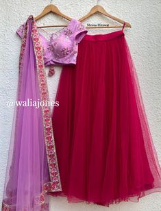 Lilac multi-sequin floral blouse with tulle skirt and tulle dupatta with thread work border. Off Shoulder Lehenga, Purple Dupatta, Threadwork Embroidery, Skirt Lehenga, Sequins Lehenga, Sequins Blouse, Net Skirt, Pink Tulle Skirt