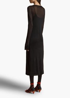 Shaine Dress in Black – KHAITE LLC Sheer Long Fall Dresses, Chic Dresses With Sheer Sleeves For Versatile Layering, Chic Dresses With Sheer Sleeves For Layering, Fitted Midi Slip Dress For Fall, Long Dress With Sheer Sleeves For Fall, Fitted Dresses With Sheer Sleeves For Layering, Long Dresses With Sheer Sleeves For Fall, Dress Knit, Low Heels