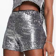 Free People Free People High-Waisted Disco Sequin Shorts Silver Nwt Size: Small Sequin Shorts Outfit, Silver Shorts, Vegas Outfit, Party Attire, Free People Shorts, Half Time, Sequin Shorts, Costume Outfits, Silver Sequin