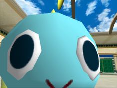 an animated image of a blue ball with big eyes