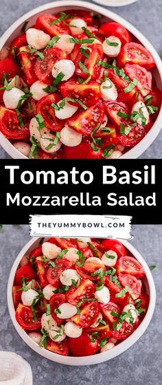 tomato basil mozzarella salad in a white bowl