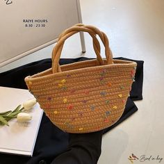 Bird in Bag - New women's bags colorful woven handbag popular fashion straw bag beach bag children woven basket Trendy Basket Straw Bag, Trendy Basket-shaped Straw Bag, Braided Bags For Spring Shopping, Spring Braided Straw Shopping Bag, Spring Braided Shopping Bag, Spring Braided Shopping Bags, Spring Braided Straw Bag, Casual Multicolor Straw Bag For Beach Season, Spring Basket-shaped Jute Bucket Bag