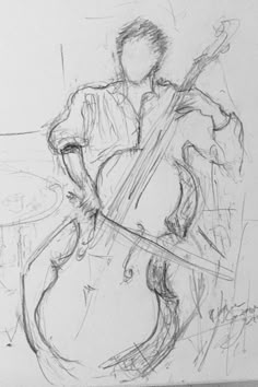 a drawing of a man playing the cello