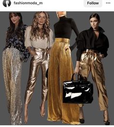 Metallic Pants Outfit, Ny Outfits, Stylish Outfits For Women Over 50, Color Combinations For Clothes, Outfit Party, Glam Outfit, Ibiza Fashion, Trendy Street Style