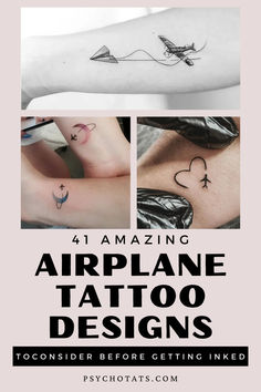 Airplane Tattoo Plane Line Tattoo, Fly High Tattoo Ideas, Flight Attendant Tattoo Ideas, Plane Tattoo Ideas, Airplane Tattoos For Women, Tiny Airplane Tattoo, Small Airplane Tattoo, Airplane Tattoo Design, Aeroplane Tattoo