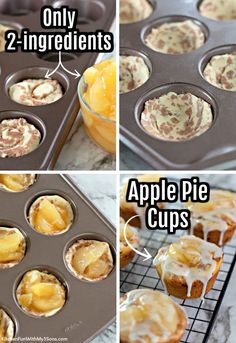 the steps to making apple pie cupcakes in muffin tins are shown