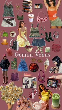 a collage of women's clothing and accessories with the words genni venus