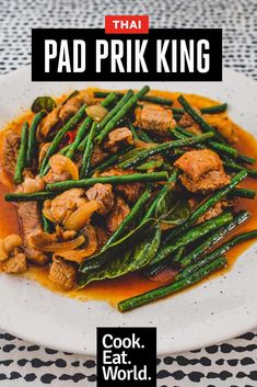 the cover of thai pad prik king cook and world magazine, with an image of green beans and mushrooms