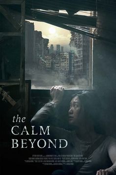 the calm beyond movie poster with two people looking out an open window at cityscape