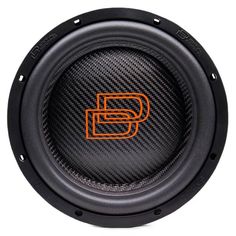 an orange and black speaker with the letter s in it's center section on a white background