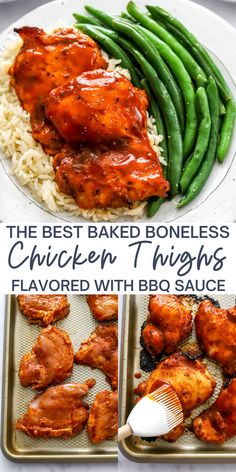 Quick and delicious oven baked boneless skinless chicken thighs that are perfectly seasoned with a tangy, rich BBQ sauce. The chicken becomes crispy on the outside and juicy on the inside in under 30 minutes. This chicken thighs recipe will become your go-to during the week with minimal prep and cleanup! Great for kids!