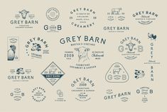 various logos and emblems for grey barn, an american restaurant in the united states