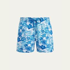 Vilebrequin swim shorts in floral print Approx. 6" inseam Elasticized drawstring waist Side slip pockets Back flap pocket Two back eyelets Relaxed legs Nylon/elastane Lining: Organic cotton Hand wash, machine wash cold, line dry Made in Italy Printed Swim, Tahiti, Swim Shorts, Flap Pocket, Flower Prints, Drawstring Waist, Tops Designs, Floral Print, Organic Cotton