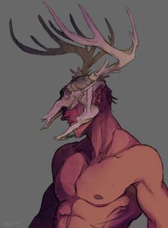 a drawing of a man with antlers on his head