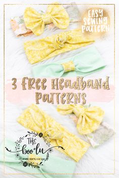 three different types of headbands with the text, 3 free headband patterns