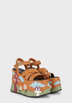 Hippie At Heart Platform Sandals – Dolls Kill Weird Clothes, Heart Platforms, Current Mood Clothing, Hippie Boots, Knit Toys, 2024 Wishlist, Easy Doodles, Brown Wedge Sandals, Doodles Drawings