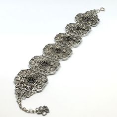 This bracelet is part of our Premium Master Collection. The bracelet was made by one of our family's master jewelers.  The entire bracelet is hand made with filigree techniques used by old filigree masters. The material used is sterling silver (925) and fine sliver (999). Creating this particular bracelet required patience, extensive work, creativity and it is one of the unique pieces amongst all of our collections. This bracelet reminds us of endurance, patience and delicateness. Bracelet Lengt Formal Metal Etched Jewelry, Formal Etched Metal Jewelry, Formal Metal Jewelry With Etched Details, Victorian White Gold Bracelets As Gift, Victorian White Gold Bracelets Gift, Victorian White Gold Bracelets For Gift, Antique Oxidized Bracelet, Vintage Oxidized Bracelet Jewelry, Vintage Etched Silver Jewelry