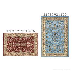 two rugs with different colors and patterns on them, one is blue and the other has