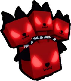 four red boxes with black and white designs on them, each containing an evil cat's head