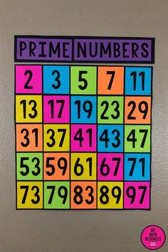 a bulletin board with numbers on it in pink, blue, yellow and green colors