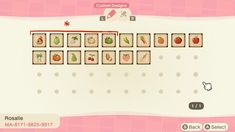 an animal crossing game with fruits and vegetables on the screen, as well as other items