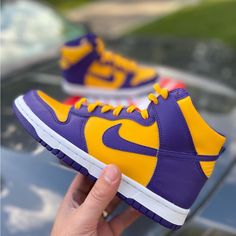 Nike Dunk High ‘Lakers’ Purple Yellow (Dz4454-500) Gs Size:5.5y/7w Nib Deadstock Obo Yellow High-top Basketball Shoes For Streetwear, Yellow Basketball Shoes With Branded Insole, Yellow Basketball Shoes With Branded Insole And Round Toe, Yellow Mid-top Basketball Shoes With Rubber Sole, Yellow Skate Shoes With Boost Midsole And Round Toe, Yellow High-top Skate Shoes For Streetwear, High-top Yellow Skate Shoes For Streetwear, Nike High-top Yellow Skate Shoes, Nike Yellow Mid-top Basketball Shoes