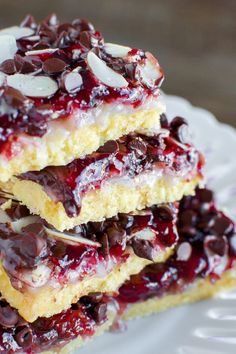 three dessert bars stacked on top of each other