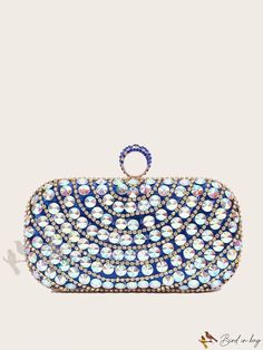 Bird in Bag - Rhinestone-Decorated Box Clutch Bag for Womens Evening Wear Silver Rectangular Evening Bag, Rectangular Clutch With Rhinestones, Blue Glamorous Bags For Gifts, Glamorous Blue Bags For Gifts, Blue Evening Bag With Rhinestones, Glamorous Blue Bags With Rhinestones, Blue Rhinestone Evening Bag For Party, Blue Rhinestone Evening Bag, Blue Embellished Evening Bag For Formal Occasions