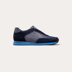 Men's 100% Authentic Suede & Python Leather Laceless Plimsoll Sneakers by Reggenza Crocodile Leather Shoes, Blue Python, Shoe Tags, Ostrich Leather, Sneakers Blue, Blue Sneakers, Suede Sneakers, Men's Wardrobe, Suede Shoes