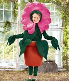 a child in a flower pot costume