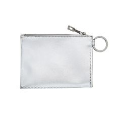 a silver keychain with a metal ring on it's end and a white background