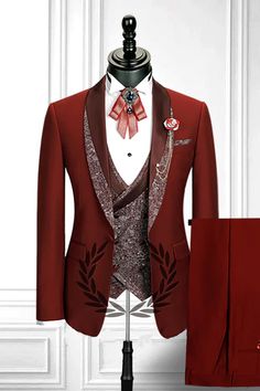 This Red Three-piece Stitching Lapel Custom design Double Breasted Waistcoat Men Formal Suit at Ballbella comes in all sizes for prom, wedding and business. Shop an amazing selection of Shawl Lapel Single Breasted Burgundy mens suits in cheap price. Men Suits Wedding, Stylish Mens Suits, Double Breasted Waistcoat, African Attire For Men, Waistcoat Men, Dress Suits For Men, Designer Suits For Men, Formal Suit, Men Stylish Dress