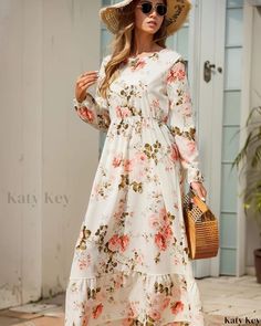 Color: No.-2, Size: S فستان زهري, Casual Beach Dress, Spring Dresses Women, Floral Print Dress Long, Bohemian Women, Chiffon Floral, Chiffon Midi Dress, Bohemian Maxi Dress, Beach Maxi Dress