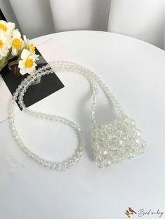 BirdinBag - Compact Heart Beaded Clear Crossbody Bag Trendy Handheld Beaded Shoulder Bag, Trendy Beaded Handheld Shoulder Bag, Trendy Beaded Crossbody Shoulder Bag, Trendy Beaded Shoulder Bag, Trendy Beaded Pouch Shoulder Bag, Trendy Beaded Pouch Bag, Beaded Shoulder Bag As Fashion Accessory, White Beaded Crossbody Bag, Daily Use Beaded Crossbody Shoulder Bag